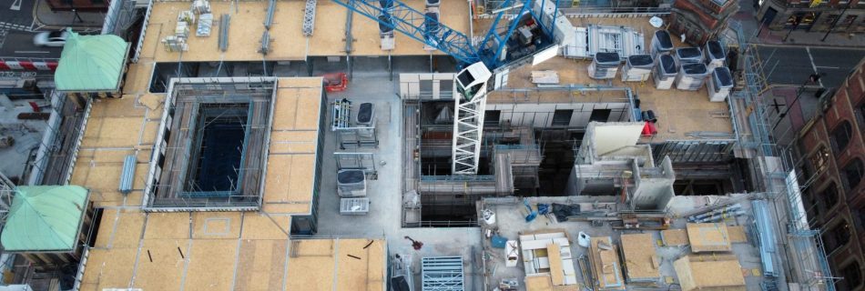 Aerial photo of a construction site in Leeds, England