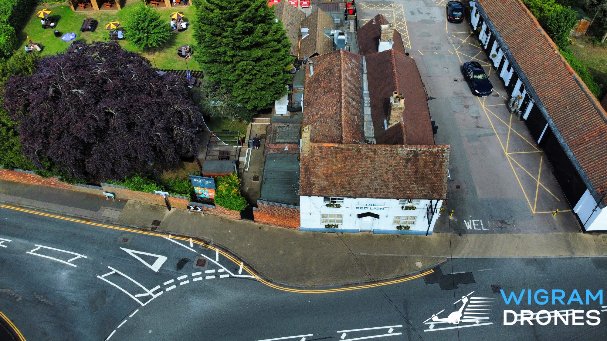 Aerial Photo of The Red Lion, a restaurant in Bedford