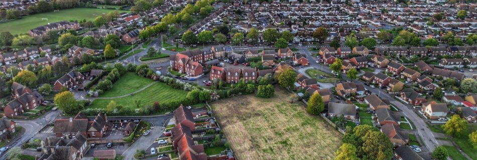 Aerial photo of Elstow, Bedford with a focus on Mile Road and Elstow Road